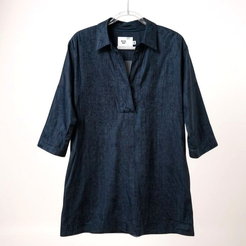 Beck En Chambray Shift Shirt Dress Pullover 3/4 Sleeve Medium Wash Cotton M